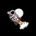 Astronaut rides a rocket to the moon