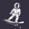 Astronaut Rides On A Snowboard. Illustration On The Theme Of Astronomy.