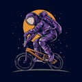 Astronaut riding bmx bike on space with moon background vector illustration design Royalty Free Stock Photo