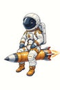 Astronaut Riding Rocket Pencil Representing Creative Learning And Innovation Royalty Free Stock Photo
