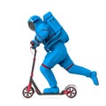 astronaut is riding a scooter on white background side view Royalty Free Stock Photo