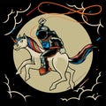 Astronaut riding a unicorn on the moon cartoon character vector flat illustration. Magic space cosmonaut with fairytale animal.