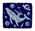 Astronaut riding a whale illustration Royalty Free Stock Photo