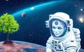 astronaut robot in the space plants organic green tree - AI Generated
