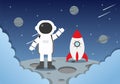 Astronaut With Rocket Background Illustration For Explore In Outer Space And Movement See Stars, Moon, Planets, Ufo Or Asteroids