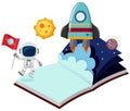 Astronaut and rocket in the book Royalty Free Stock Photo