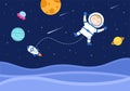 Astronaut With Rocket Illustration For Explore In Outer Space And Movement To See Stars, Moon, Planets Or Asteroids Royalty Free Stock Photo