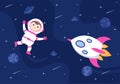 Astronaut With Rocket Illustration For Explore In Outer Space And Movement To See Stars, Moon, Planets Or Asteroids Royalty Free Stock Photo