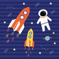 Astronaut, rocket, star, planet print poster.