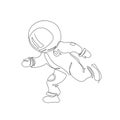 Astronaut runs in space. Astronomy. One line drawing.