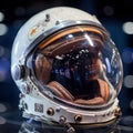 astronaut's helmet visor reflecting the stars and planets Royalty Free Stock Photo
