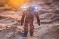 Astronaut on a sandy planet, sunset, space exploration