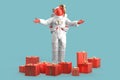 Astronaut Santa Claus with Christmas gifts. Christmas concept. 3D Rendering