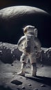 Astronaut sat on the lunar surface observing the universe. Cosmonaut exploring new destinations.