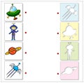 Astronaut, satellite, planet and spaceship. Educational game for