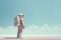 Astronaut with school backpack waiting for a ride. Royalty Free Stock Photo