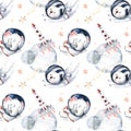 Astronaut seamless pattern. Universe kids Baby boy girl elephant, fox cat and bunny, space suit, cosmonaut stars, planet