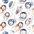 Astronaut seamless pattern. Universe kids Baby boy girl elephant, fox cat and bunny, space suit, cosmonaut stars, planet, moon,