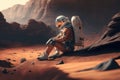 An astronaut sits on Mars. AI generative