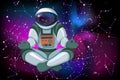 Astronaut sitting in lotus position, meditating, relaxing floating in space