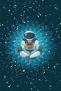 Astronaut sitting in lotus position, meditating, relaxing floating in space