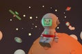 Astronaut sitting on mars lonely. 3D rendering. satellite. and rocket