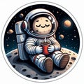 an astronaut sitting on the moon with a cup of coffee, an astronaut relaxing in space,