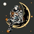 Astronaut sitting on the moon while holding a cup of coffee t-shirt and apparel trendy design with simple typography, good for t-