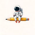 Astronaut Sitting On Pencil Symbolizing Creativity Education And Imagination Royalty Free Stock Photo
