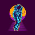 Astronaut skateboarding from moon vector illustration design