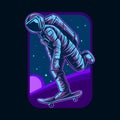 Astronaut skateboarding on planet vector illustration