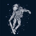 Astronaut Skateboarding in Space on night background Royalty Free Stock Photo