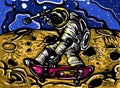 Astronaut skateboarding in space. Vector illustrations for t-shirt prints, posters and other uses.