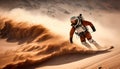 astronaut skiing on mars in the sand dunes