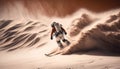 astronaut skiing on sand dunes on planet mars