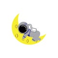 astronaut sleeping on the moon icon cute vector design illustration