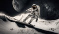 Astronaut Snowboarding on the Moon. Action Space Shot. Nasa Snow Sports. Extreme Planetary Winter Sports.