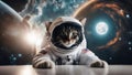 astronaut in space Cat astronaut in space on background of the globe and a black hole. Royalty Free Stock Photo