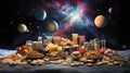 astronaut space food background