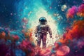 Astronaut and space, galaxies and stars. The elements of this image furnished by NASA. Generative AI