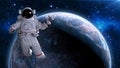 Astronaut in space giving thumbs up, cosmonaut floating above planet Earth, 3D render Royalty Free Stock Photo