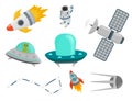 Astronaut space landing planets spaceship future exploration space ship cosmonaut rocket shuttle vector illustration Royalty Free Stock Photo