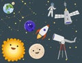 Astronaut space landing planets spaceship solar system future exploration space ship cosmonaut rocket shuttle vector