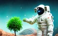 astronaut in the space plants organic green tree - AI Generated