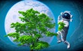 astronaut in the space plants organic green tree - AI Generated