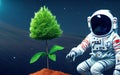 astronaut in the space plants organic green tree - AI Generated