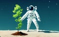 astronaut in the space plants organic green tree - AI Generated