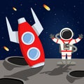 Astronaut and Space Rocket on the Moon