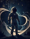 Astronaut in space suit floating amidst a mesmerizing swirl of cosmic energy and galaxy, representing orbits or energy waves Royalty Free Stock Photo