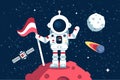 Astronaut in space suit standing on moon with flag Royalty Free Stock Photo